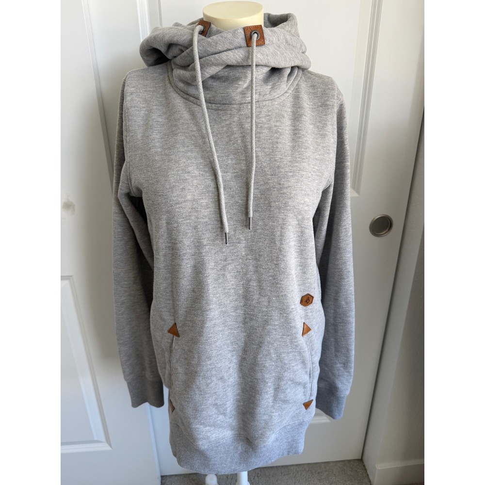 Volcom Tower Womens Cowl Neck Hoodie Heather Gray Longline Pullover Sweatshirt L